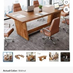 Finmind 6FT All-Wood Conference Table: 70.87" Executive Business Furniture, Rectangular Seminar Table, Walnut