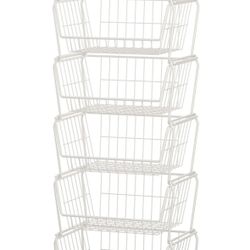 Open box PUSDON Stackable Metal Storage Carts, Dual Use Shelf for Kitchen Fruit Vegetable Baskets with Wheels, Storage Rack for Living Room, Home & Of