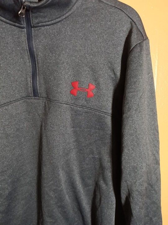 UNDER ARMOUR MEN'S ASH GRAY 1/4 ZIP HIGH NECK LONG SLEEVE SHIRT w/LOGOS SIZE: XL