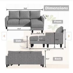 New gray living room set with all washable covers; it can be completely disassembled for easy transport.