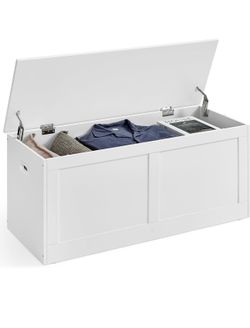 Storage Chest with 2 Safety Hinges, 15.7 x 39.4 x 18.3 Inches Storage Trunk, Shoe Bench, Cloud White, SIREN Collection ULSB164W01