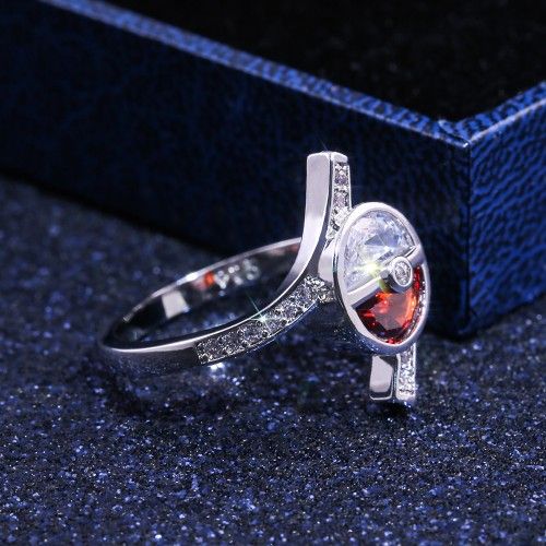 "Lovely Cute Red And White Poke Ball Zircon Silver Ring for Women, VIP442
  
  