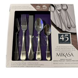 Mikasa Bravo Satin 45-Piece Stainless Steel Flatware Set Service for 8