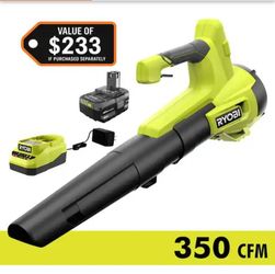 RYOBI
ONE+ 18V 100 MPH 350 CFM Cordless Battery Variable Speed Jet Fan Leaf Blower with 4.0 Ah Battery and Charger