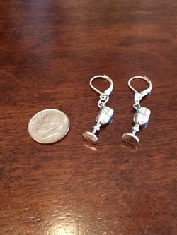 NEW Sterling Silver Dangle Earrings with 3D Wine Glass Charms