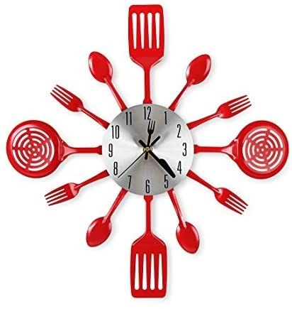 Brand New 16 Inch Large Kitchen Wall Clocks with Spoons and Forks,Great Home Decor and Nice Gifts,Red

