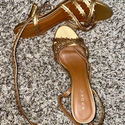 Fashion Shoes Women Sexy Lace Up Medium Heel Sandals Gold Color 