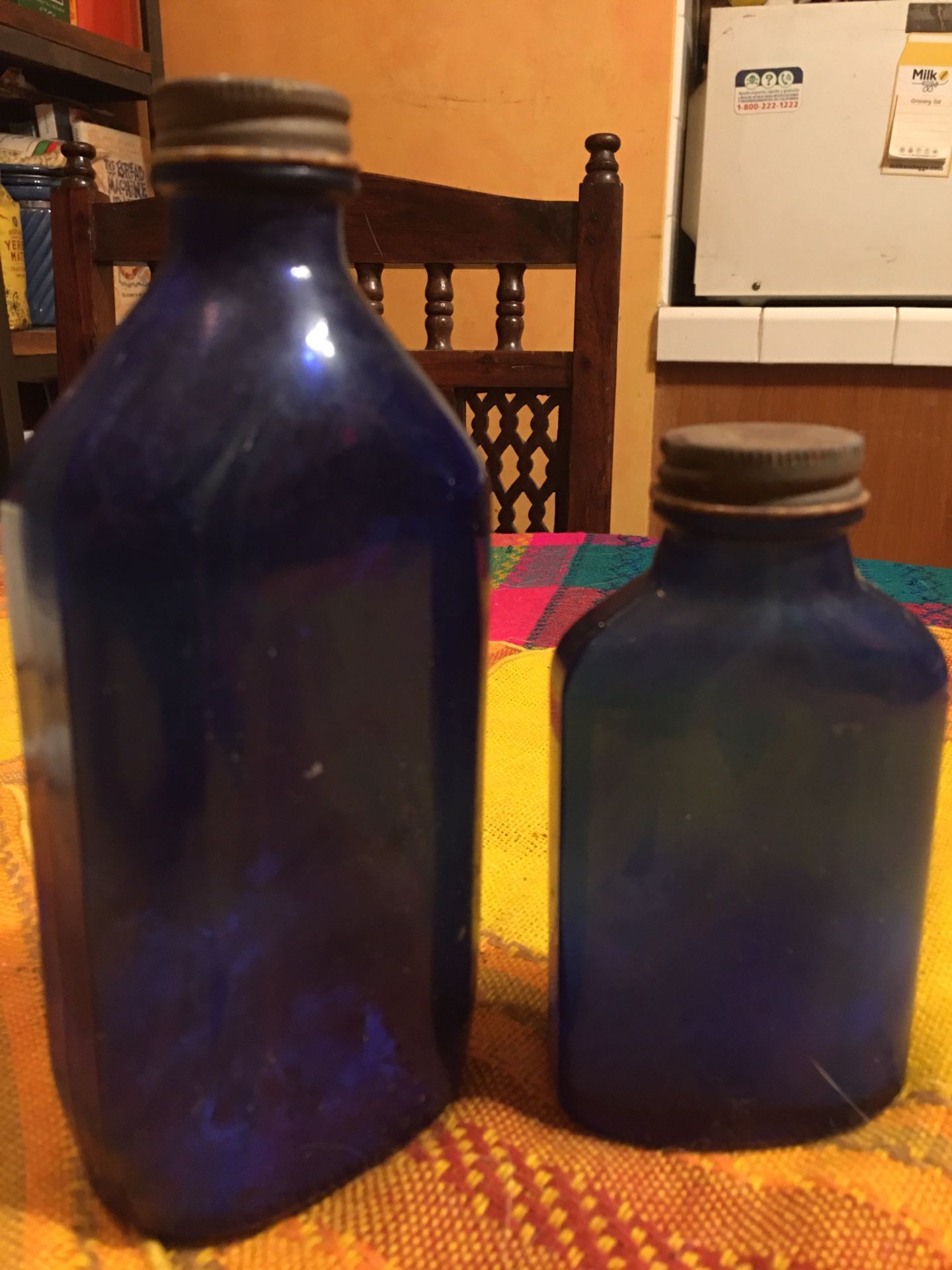 2 Antique Blue Glass Bottles