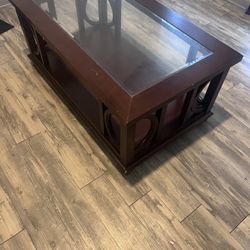 Glass Table With Wooden Frame 