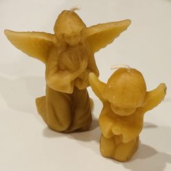 RARE Fine Art Beeswax Wax Candles Praying Angels Vintage Antique Original Collectible Hand-Etched Sculpture Pair