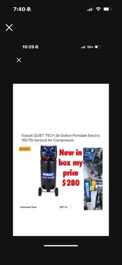 Brand new in box Kobalt QUIET TECH 26-Gallon Portable Electric 150 PSI Vertical Air Compressor $280 firm don’t ask nothing lower cash only East Palmd