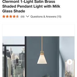 (3) Clermont 1-Light Satin Brass Shaded Pendant Light with Milk Glass Shade