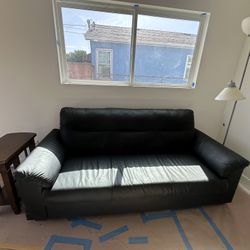 Couch leather with side table, lamp — $90 OBO