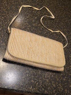 Purse 7x12 tan rattan flap purse