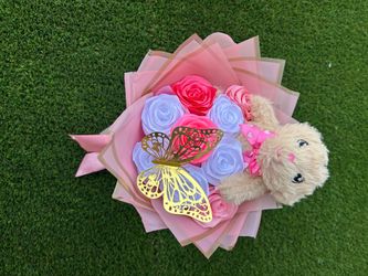 8 count rose bouquet plus teddy bear