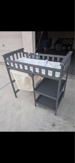 Gray Wood Baby Changing Table with Shelves