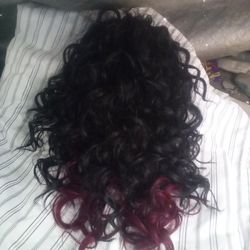 Sexy Lace Ombre Black And Burgundy Curly Wig 