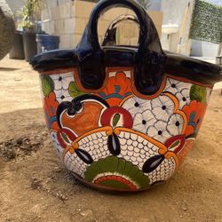 Talavera-Style Wall Basket Planter – Hand-Painted Ceramic Pot