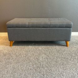Grey Tufted Storage Ottoman Bench 