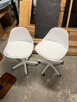 Set of 2 Armless Low Back Height Adjustable Swivel Desk Chair with Lumbar Support for Students, White