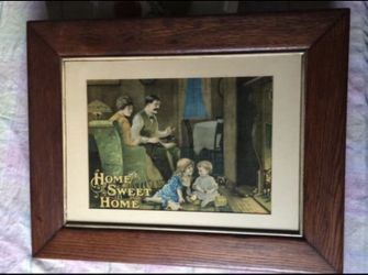 Large Antique "Home Sweet Home" in Original Beautiful Thick Oak Wood Frame