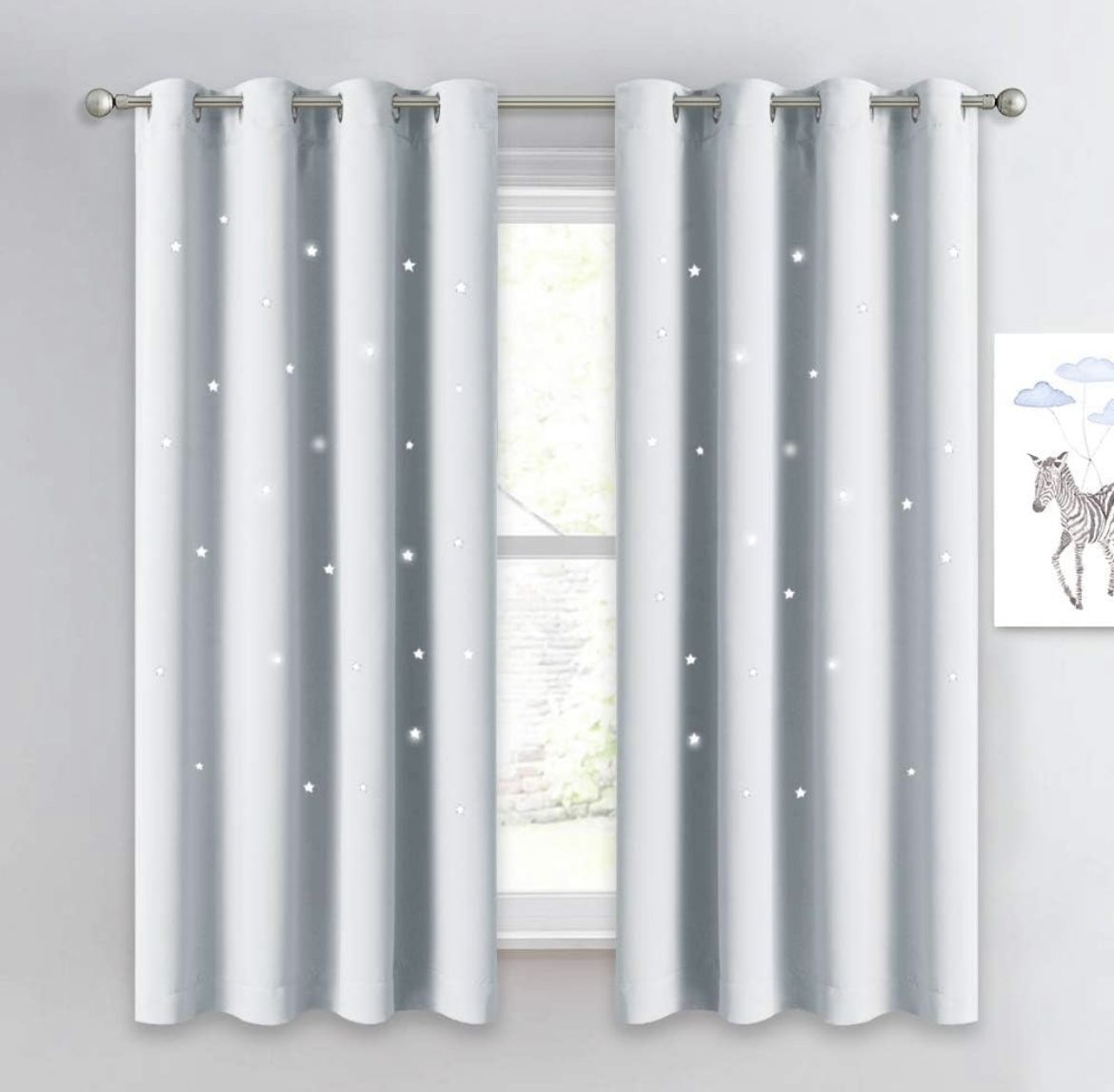 Greyish White 2 Pack Blackout Curtains With Stars