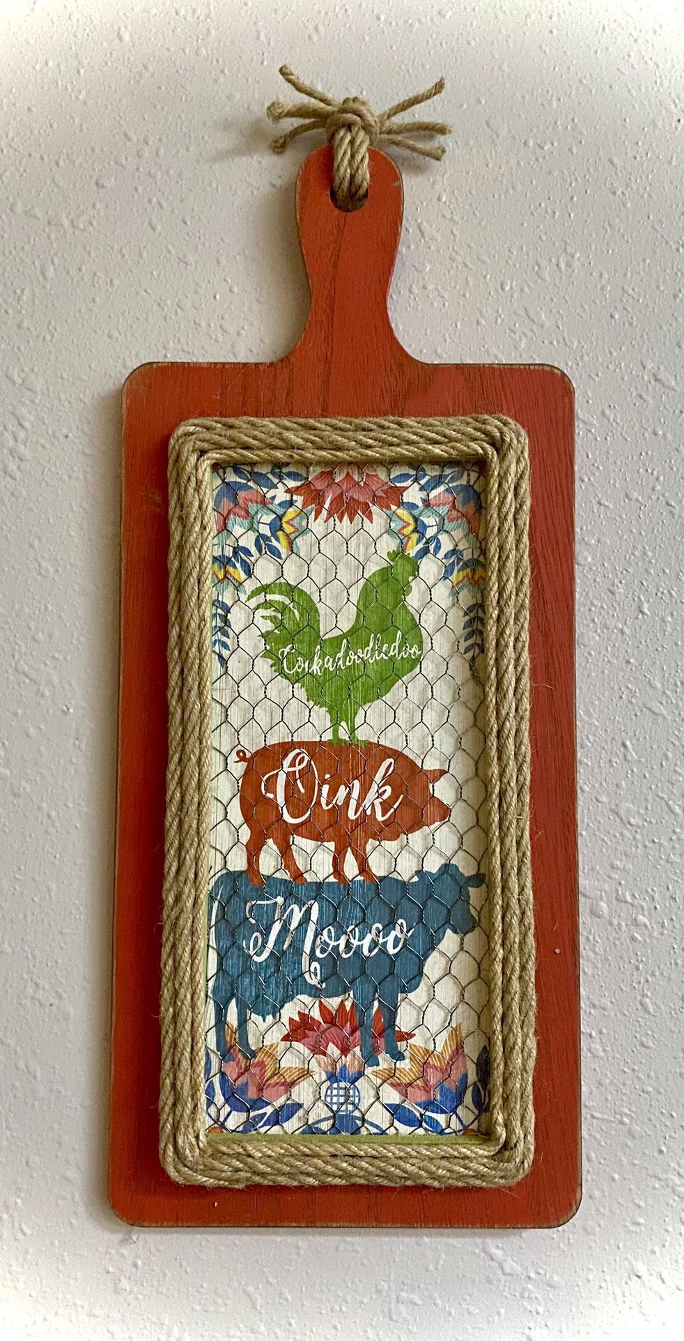 Cow Pig Rooster Red Wood Cutting Board Farmhouse Wall Decor
