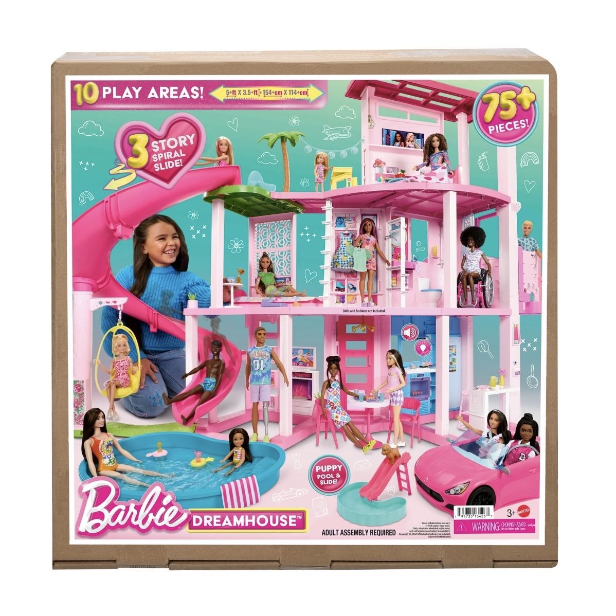 NEW - Barbie Dreamhouse Pool Party Doll House and Playset with 75+ Pieces, 45 in