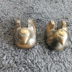 RARE HTF Pair of Meiji Japanese Screen Holders Weights Mandarin Ducks Bronze Gold Gild!

