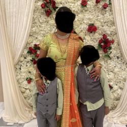 Green Lehenga With Orange Duppata 