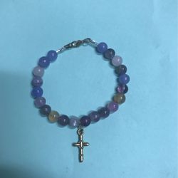 Mix Gemstone With Cross Bracelet 