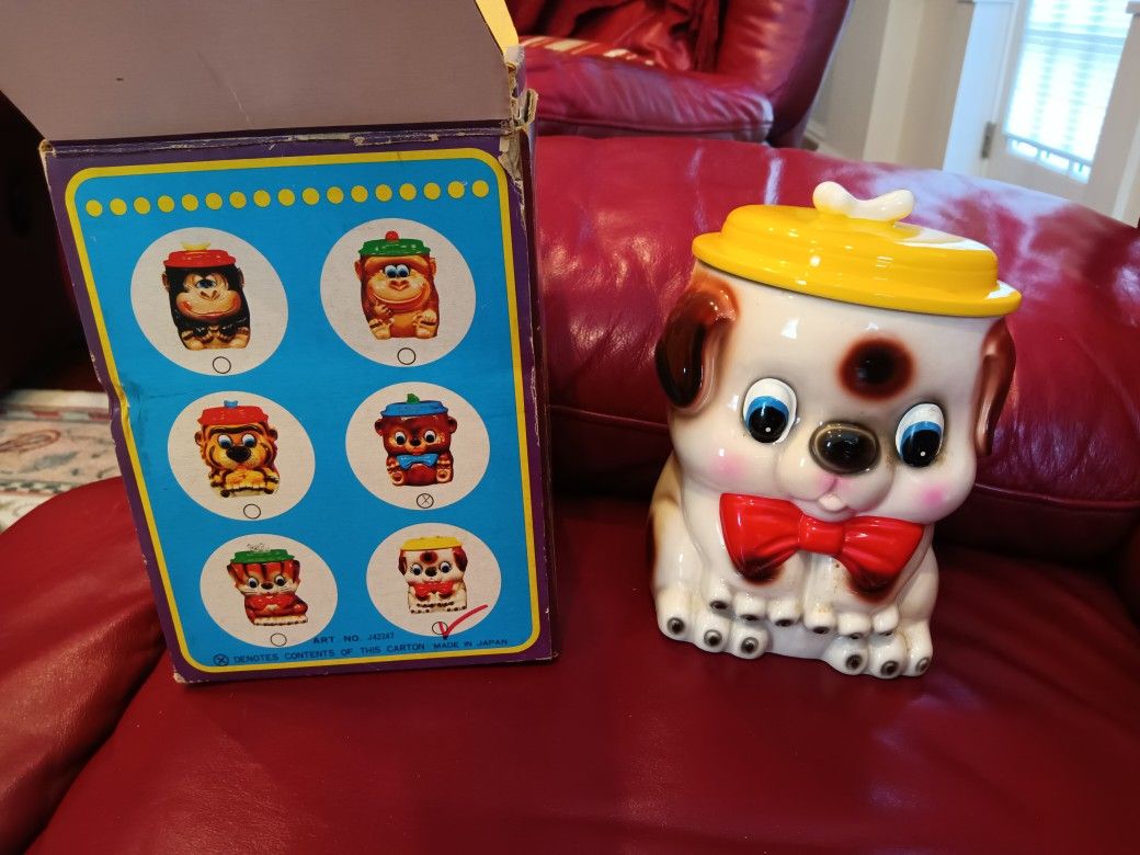Cute Vintage Norleans Japan 7" Dog Cookie Jar With Box