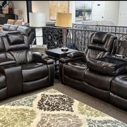 Warnerton Chocolate Power Reclining Living Room Set, Sofa And Loveseat 