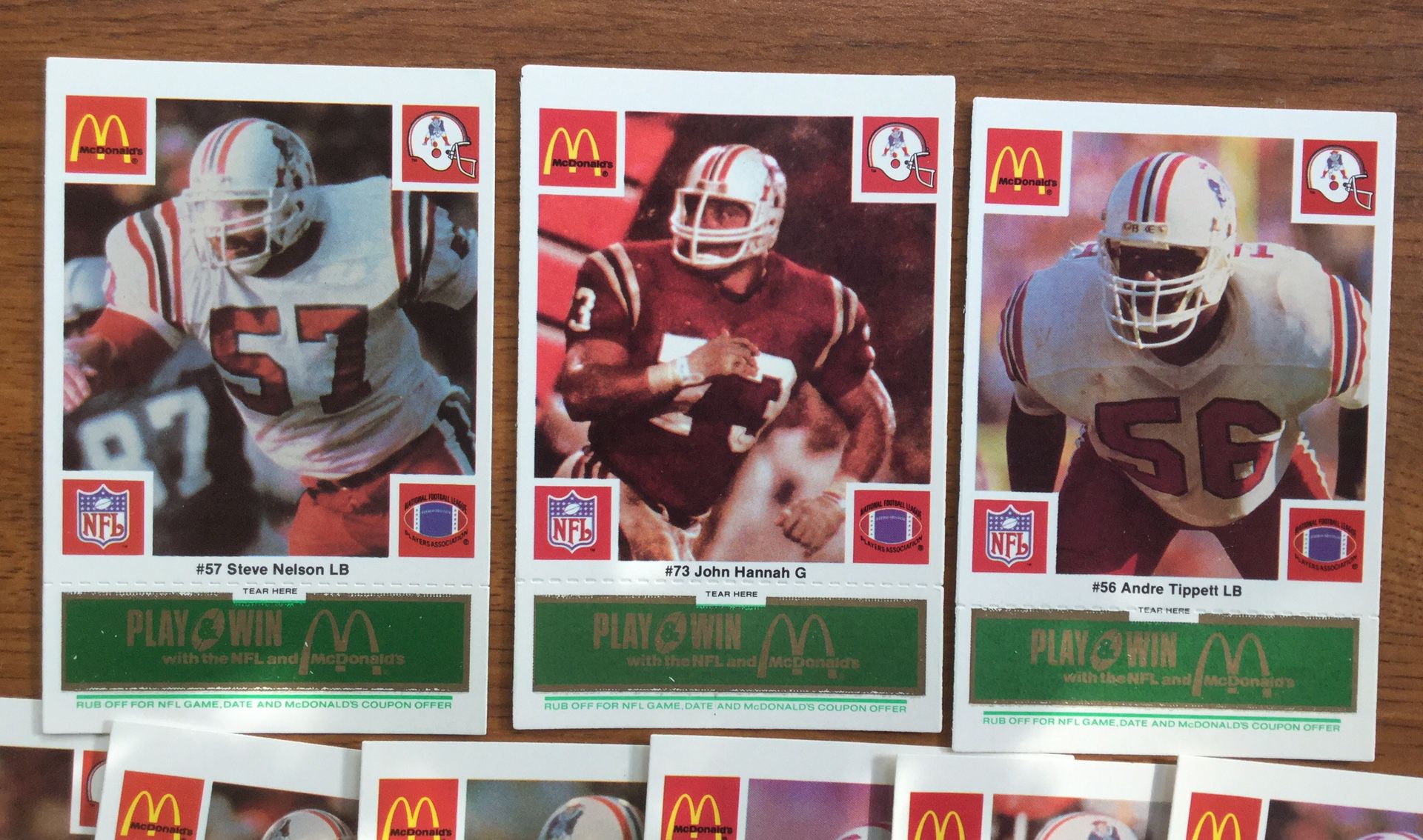 1986 McDonalds New England Patriots Football Card Complete Set
