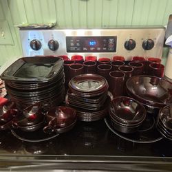 Antique Red Glass Dish Set