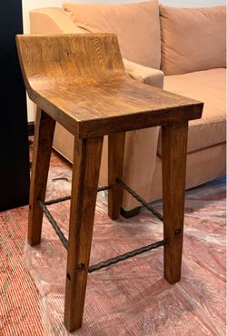 Rustic Wood Bar Stool with Iron Footrest