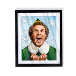 Custom art piece of Buddy from the movie elf on black frame