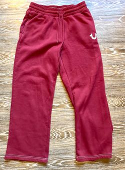 True Religion Red Fleece Logo Sweatpants Drawstring Straight Leg Size Small