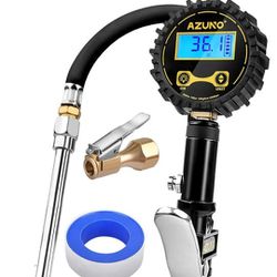 AZUNO Digital Tire Inflator with Pressure Gauge, 200 PSI, Heavy Duty Air Compressor Accessories, w/Rubber Hose Lock on Air Chuck and Quick Connect