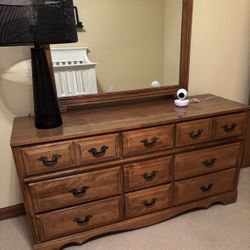 Wooden Dresser Set With Mirror, Matching Nightstand And 2 Twin Headboards With Rails