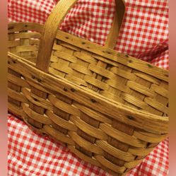 LRG Vintage Original BASKET Fine Art Artisan Weave Oak Wood Antique Collectible