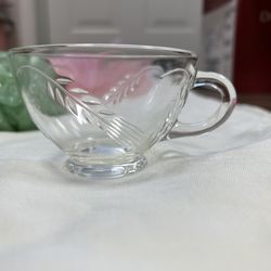 Vintage Anchor Hocking or Fire King Clear Glass, with Raised Wheat Pattern Teacup & Saucer Set