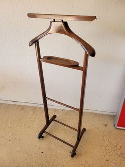 Vintage butler stand suit valet clothes rack on wheels