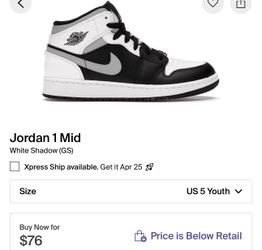 Jordan 1 Mid White Shadow (GS)