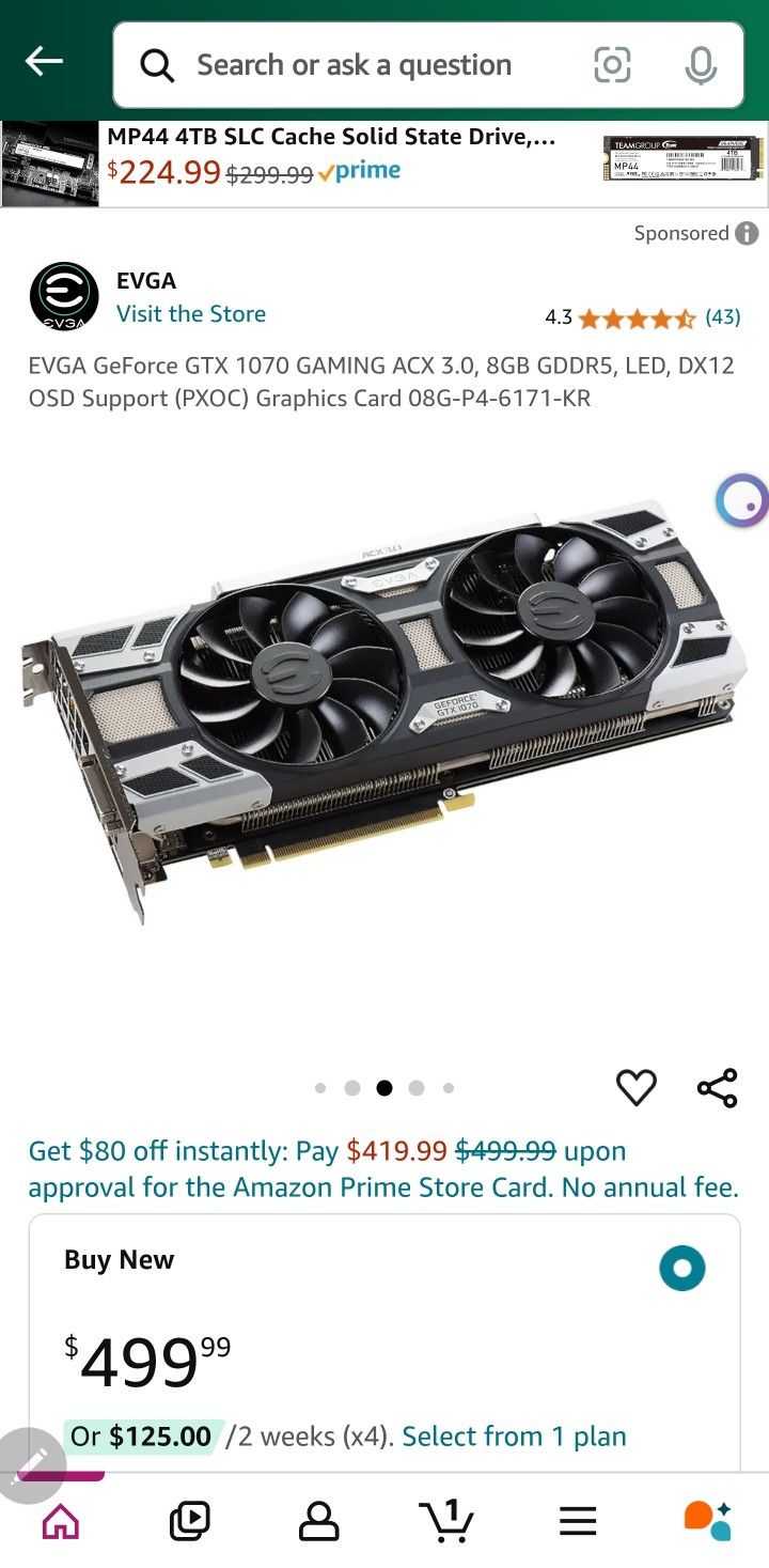 EVGA GeForce GTX 1070 GAMING ACX 3.0, 8GB GDDR5, LED, DX12 OSD Support (PXOC) Graphics Card 08G-P4-6171-KR