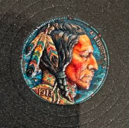 UV Printed Native American Portrait Buffalo Nickel Art Coin – Blue Turquoise Design