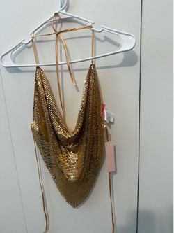 Gold metal mesh halter blouse