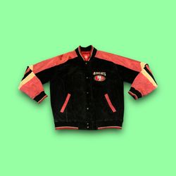 VTG NFL San Francisco 49ers Suede Leather Bomber Varsity Jacket Logo 90s Large