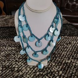 Blue Glass And Shell Necklace