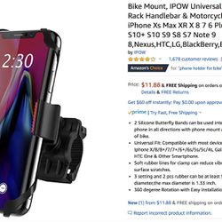 Bike Mount, IPOW Universal Cell Phone Bicycle Rack Handlebar & Motorcycle Holder Cradle for iPhone Xs Max XR X 8 7 6 Plus,Samsung Galaxy S10+ S10 S9